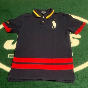 Polo Ralph Lauren Boys Polo Shirt Large 14-16 Pony Logo Navy Blue, yellow, red